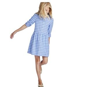 Vineyard Vines Flannel Plaid Morgan Way Dress Ocean breeze blue warm & cozy Sz 7
